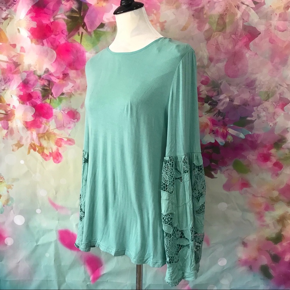 Penelope Rose-Teal Long Lantern Sleeve Blouse